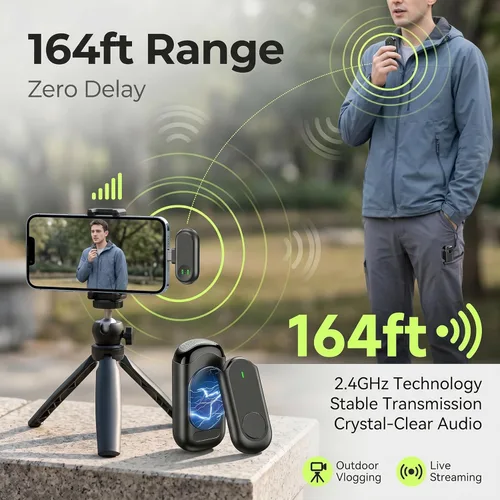 Miniatura 6 de Mini micrófono inalámbrico para iPhone Android, mini micrófono magnético para grabación de video, micrófono profesional de solapa Plug & Play 2 en 1
