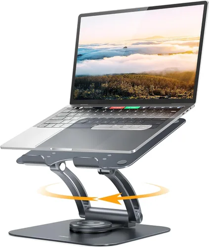 Nulaxy Soporte giratorio de 360° para computadora portátil, elevador ergonómico para portátil con base giratoria ajustable, soporte plegable para