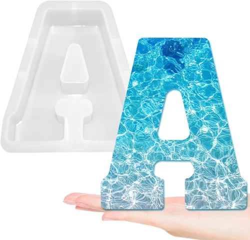 Miniatura 27 de Moldes de letras grandes de 7 pulgadas para resina, molde de fundición epoxi del alfabeto mayúscula 3D de la A a la Z, molde de silicona para velas