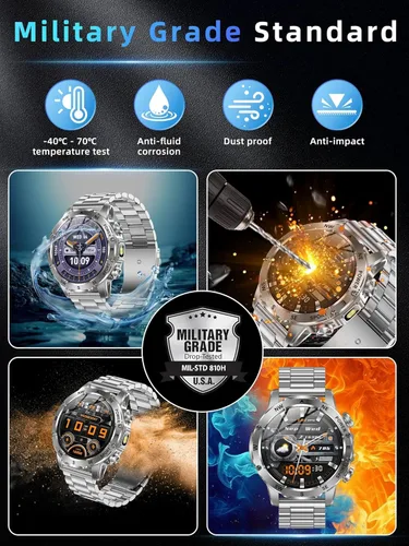 Miniatura 3 de KPEP Military Watch with 2 Bands (Answer/Make Call), 123+ Sport Modes, IP68 Waterproof Running Watch with Stress/SpO2/Heart Rate Monitor for Android