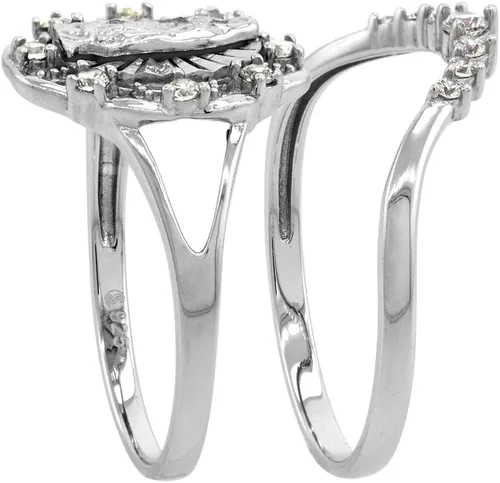 Miniatura 3 de 2 piezas de plata de ley micropave CZ Guadalupe anillo para mujer corte diamante Halo Split Shank 58 pulgadas tamaño 6-9