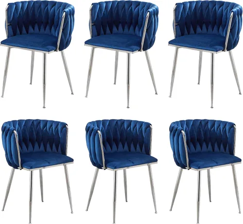 Miniatura 20 de Juego de 2 sillas de comedor de terciopelo, sillas laterales tapizadas tejidas con patas de metal plateado, Sillas de Comedor 2, sillas decorativas