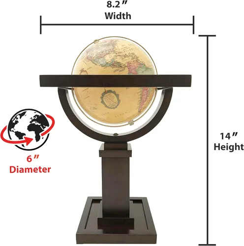 Miniatura 5 de Frank Lloyd Wright Mini Wright 6" Diámetro Globe, USA Cartografía con Bola de Globo Antiguo y Base de Madera Sólida. Una versión más pequeña