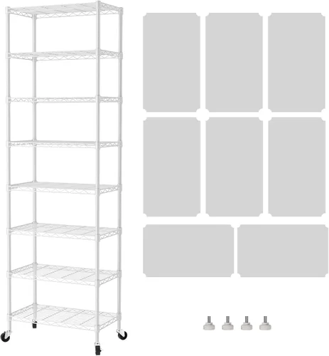 Miniatura 13 de SINGAYE Estante de almacenamiento ajustable de 4 niveles con ruedas, estantería resistente, estantes de alambre para garaje, oficina, despensa, Negro