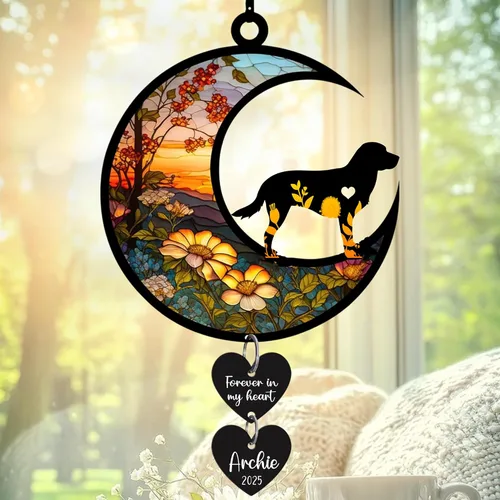 Miniatura 11 de LOVELYPOD Atrapasoles - Regalos conmemorativos de perro para amantes de los perros, una decoración de perro negro en la luna, colgantes de ventana