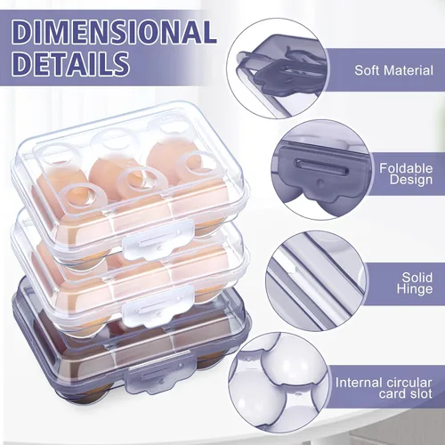 Miniatura 3 de 6 cajas de almacenamiento de huevos de 6 rejillas para refrigerador, soporte dispensador de huevos, caja de protección de huevos portátil
