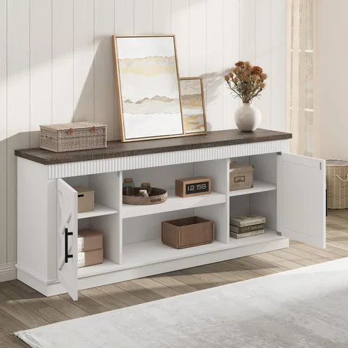Miniatura 4 de GarveeHome Soporte de TV de granja para televisores de 70/75 pulgadas, centro de entretenimiento de 65 pulgadas de largo con 2 puertas y estante