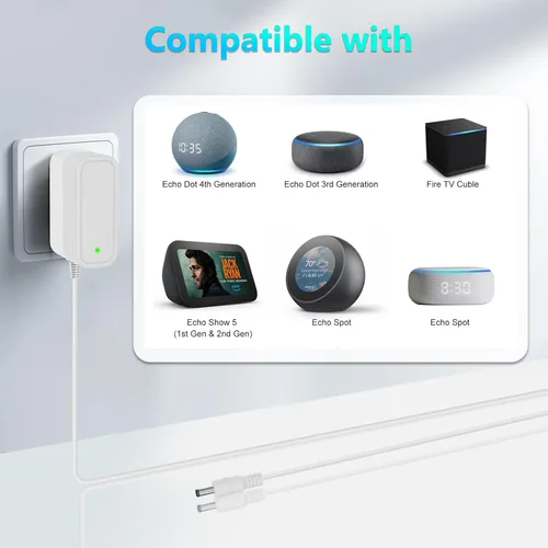 Miniatura 2 de Adaptador de corriente de repuesto de 15 W para Amazon Alexa Dot 3ª generación, Dot 4ª generación, Dot 5ª generación 2022, Echo Pop, Echo Show 5