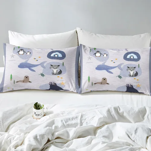 Miniatura 5 de Juego de ropa de cama Kawaii de elefante, tamaño individual, bonita silueta de elefante blanco y gris, para decoración de dormitorio de niños, funda
