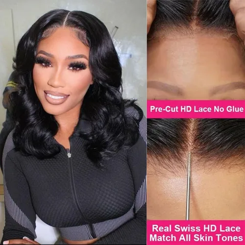 Miniatura 3 de Peluca de Cabello Humano con Corte Pixie Bob Sin Pegamento Pre Desplumada Pre Cortada Húmeda y Ondulada Pelucas de Encaje Frontal para Mujeres