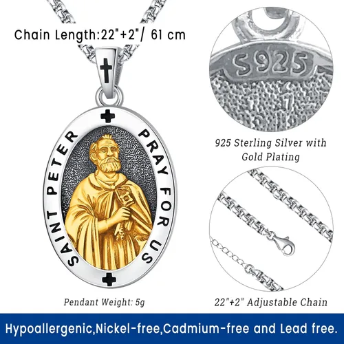 Miniatura 12 de Eusense Saint Necklace Sterling Silver 925 Protection Jewelry for Men Women Patron St Medals Amulet Pendant