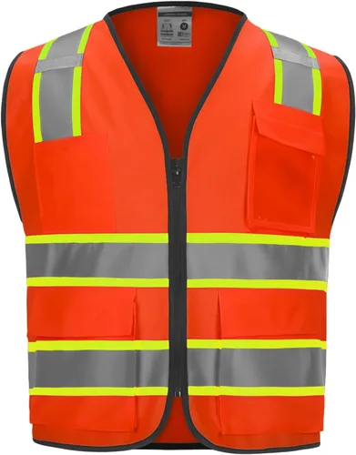 Miniatura 12 de Chaleco de seguridad clase 2 de alta visibilidad con 9 bolsillos, chaleco Hi Vis con tiras reflectantes de 2 pulgadas de ancho, chaleco de seguridad