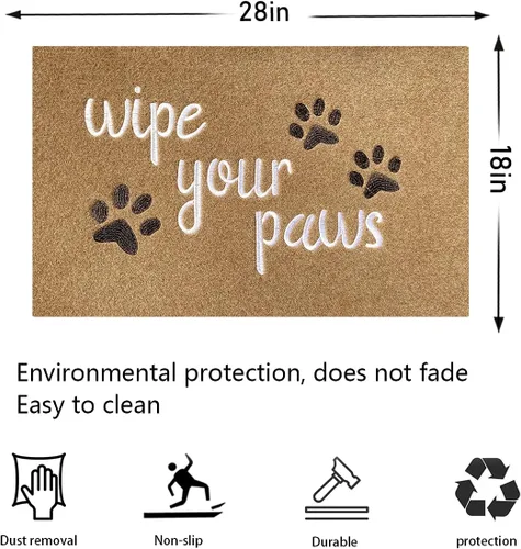 Miniatura 3 de Felpudo para puerta delantera, tapete de entrada con texto "Wipe Your Paws", goma antideslizante duradera, absorbente y divertida alfombra