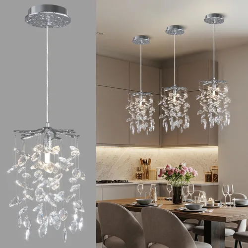 Miniatura 21 de YUYI Lámpara colgante de cristal de 8.3 pulgadas para isla de cocina, modernos candelabros de rama de árbol dorados, lámpara colgante redonda