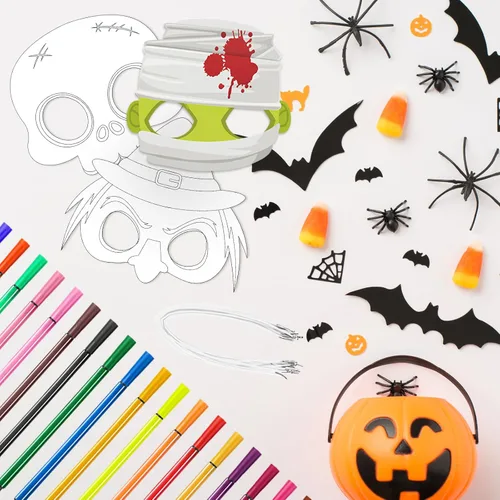 Miniatura 5 de Lenwen 16 máscaras para colorear de Halloween, manualidades, colorea tus propias máscaras de Halloween, kits de manualidades de papel para trucos