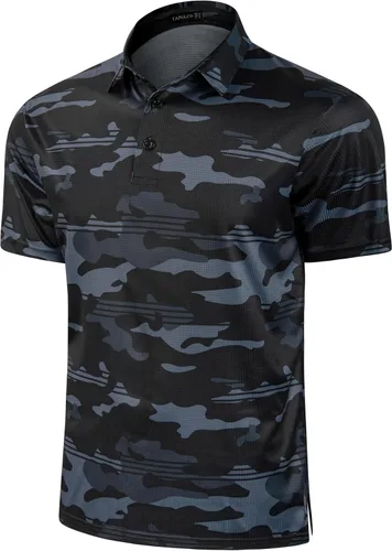 Miniatura 58 de TAPULCO Camisetas tipo polo de secado rápido para hombre, diseño de camuflaje, atléticas, ligeras, transpirables, casuales, para golf