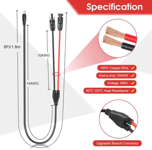 Miniatura 3 de Cable adaptador de conector de panel solar a CC de 0.315 in, cable de extensión de conectores solares de 6 pies y 14 AWG con DC 0.217x0.098 in