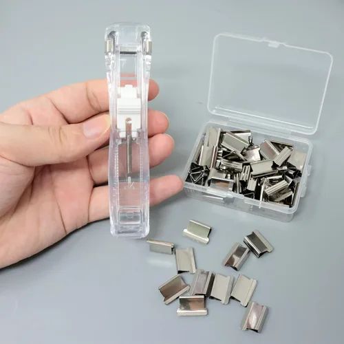 Miniatura 3 de yueton 1 clip transparente con 100 clips de metal sin perforación, clip de repuesto, clip de repuesto reutilizable, clip de empuje para oficina