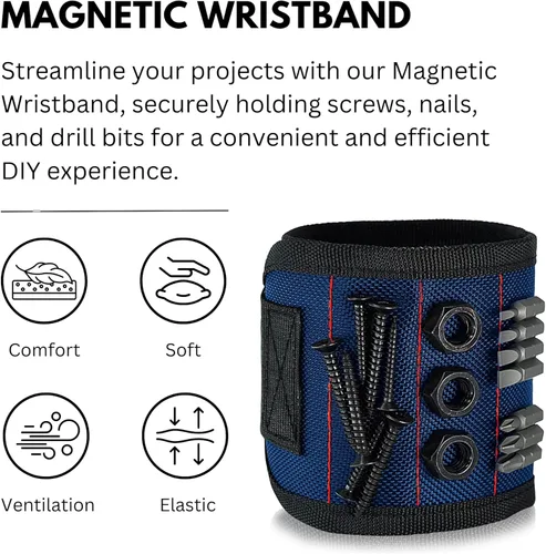 Miniatura 2 de Pulsera magnética para sujetar tornillo, con imanes fuertes, hecha de poliéster magnético con imanes ligeros y potentes, herramienta perfecta
