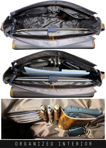 Miniatura 4 de Bolso de mensajero de cuero para hombre, 14 pulgadas, bolso de cuero para laptop, bolso cruzado vintage para oficina, bolso de hombro de viaje Marrón
