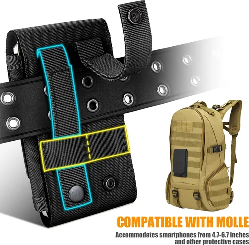 Miniatura 7 de Funda táctica Molle para teléfono, bolsa universal para cinturón para iPhone 17 Pro Max/17 Pro/17/16 Pro Max/15 Pro Max/14 Pro Max/13/12, Samsung
