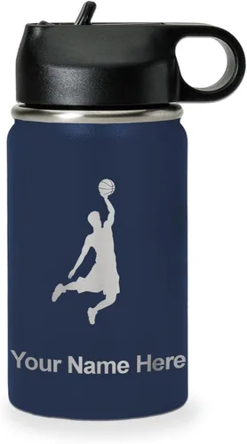 Miniatura 19 de LaserGram Botella de agua personalizada, hombre haciendo slam dunk de baloncesto, de acero inoxidable, de doble pared con aislamiento al vacío