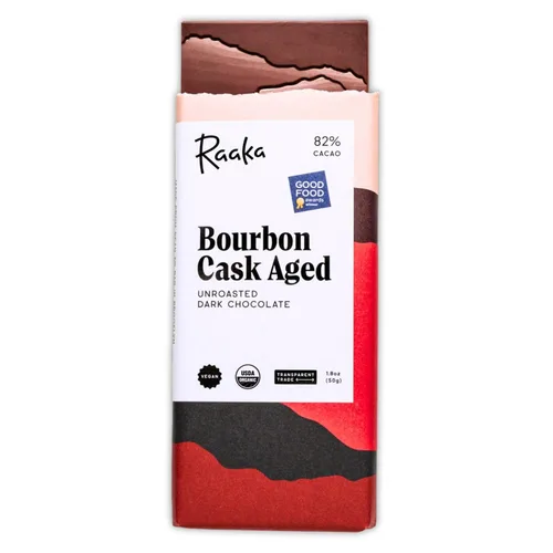 Miniatura 10 de Raaka Chocolate Bourbon Cask Aged 82% Chocolate negro Regalo de chocolate negro gourmet Orgánico, vegano, sin soja, sin gluten, Kosher Barras