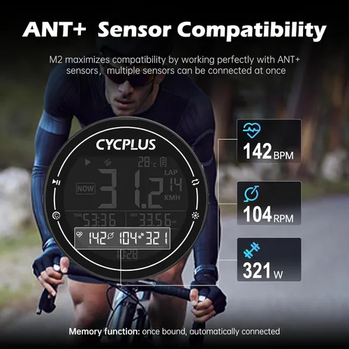 Miniatura 11 de CYCPLUS GPS Bike Computer, Wireless Cycling Computer, ANT+ Bluetooth Bicycle Speedometer Odometer IPX6 Waterproof, Rechargeable with 2.5″ Screen for