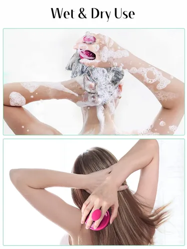 Miniatura 5 de HEETA Masajeador de cuero cabelludo para el crecimiento del cabello, cepillo de champú exfoliante de cuero cabelludo de silicona suave para Rojo