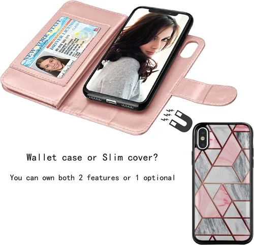Miniatura 4 de Njjex Funda tipo cartera para iPhone XR, para iPhone XR, piel sintética [9 ranuras para tarjetas] Soporte de crédito de identificación [desmontable]