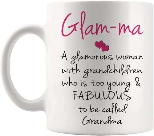 Fonhark - Taza para abuela, Glam-Ma Glamorosa y fabulosa, taza de café de 11 onzas, color blanco