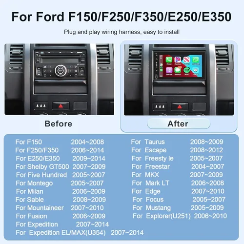 Miniatura 3 de [2G+64G] Radio de coche para Ford F150/F250/F350/E250/E350 Edge Fusion Explorer con Carplay inalámbrico Android Auto, pantalla táctil HD de 7