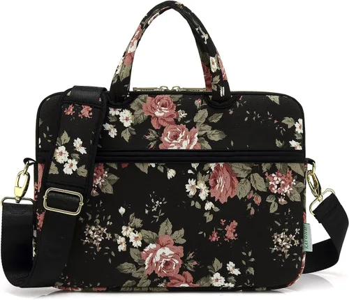 kayond - Bolsa de hombro resistente al agua con patrón de rosa negra para laptop de 12 y 13 pulgadas, funda para laptop de hombro tipo bandolera