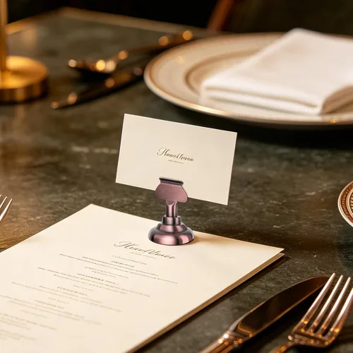 Miniatura 7 de Urban Deco Paquete de 16 soportes para tarjetas de número y lugar de mesa, soportes de acero de 1.7 pulgadas para fotos, letreros de alimentos, Cobre