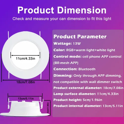 Miniatura 8 de Luces LED que cambian de color, paquete de 12 luces LED empotradas de 5/6 pulgadas, 13 W, 1050 lm, luces empotradas inteligentes, compatibles