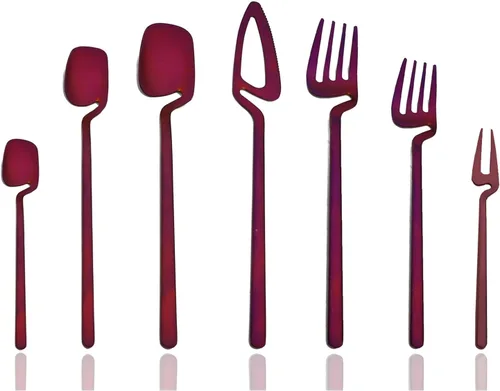Miniatura 9 de JASHII Juego de cubiertos de 28 piezas de acero inoxidable 304 para 4, juego de utensilios de metal para comer, incluye tenedor de frutas y cuchara