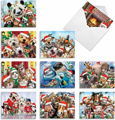 The Best Card Company Paquete variado de 10 tarjetas navideñas de animales con sobres, humor silvestre festivo para hombres y mujeres (10 diseños, 1