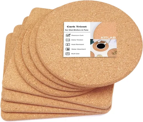 Salvamanteles de corcho, salvamanteles de corcho grueso de partículas finas de alta densidad para platos calientes, posavasos resistente al calor de