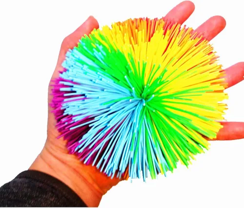 Miniatura 3 de Pelota grande de silicona para jugar jugging, de 4.5 pulgadas, diseño de arcoíris, bola antiestrés de mono (morado, rojo + amarillo)