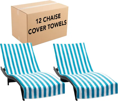 Miniatura 12 de Arkwright California - Funda para tumbona de playa, paquete de 2 - Toalla de algodón suave y a rayas estilo cabana con bolsillo para silla de playa