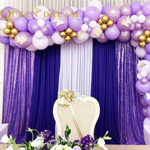 Miniatura 6 de Telón de fondo de lentejuelas moradas 2 paneles 2FTx8FT con purpurina telón de fondo cortinas para fiesta de Halloween fondo de fotos para bodas