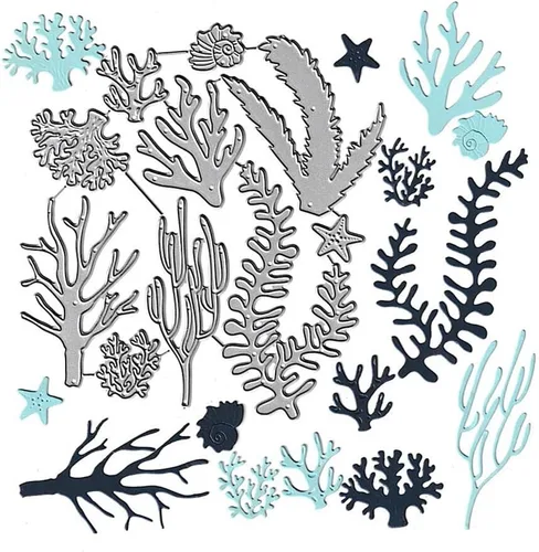 Miniatura 3 de Troqueles de corte de coral de algas marinas, caracolas de estrella de mar de mar, plantillas de metal en relieve para tarjetas de álbumes
