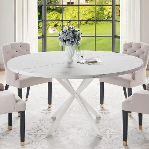 Miniatura 8 de Mesa de comedor redonda de 47.24 pulgadas para 4-6 personas, mesa de cocina redonda con parte superior de madera, mesas de pedestal de cena