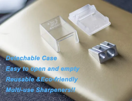 Miniatura 4 de Sacapuntas WEKOIL de metal con doble agujero manual de mano con estuche para recoger las virutas, sacapuntas manual a granel, 4 sacapuntas