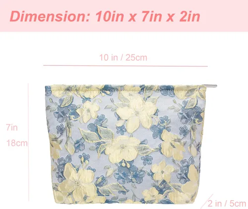 Miniatura 4 de Pazimiik Bolsa de maquillaje floral, grande, de algodón, con cremallera para bolsa de viaje, organizador de maquillaje de lona para mujeres