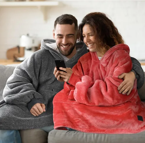 Miniatura 3 de Manta de tamaño grande de sherpa con capucha, cómoda, regalo para adultos, hombres, mujeres, adolescentes, esposa, novia, rojo