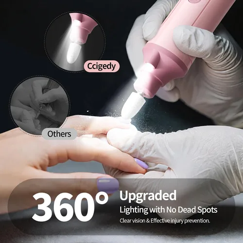 Miniatura 4 de Ccigedy Taladro eléctrico de uñas, lijadora profesional inalámbrica con pantalla LCD y lámpara, amoladora de uñas recargable para mujeres, kit