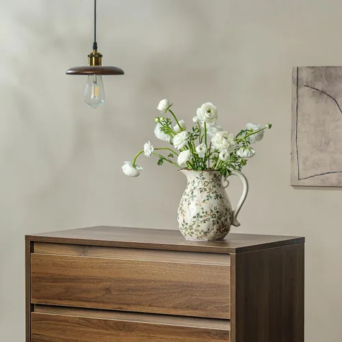 Miniatura 5 de Jarrón de cerámica verde y blanco con asa, florero rústico para decoración de hogar estilo “chinoiserie”, “grandmillenial” y toscano, jarrón
