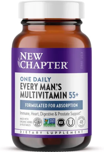 New Chapter Multivitamínico 55+, extra B6 y B12, D3, astaxantina, vitamina C y zinc, inmune, corazón, energía celular y salud cerebral, suave para