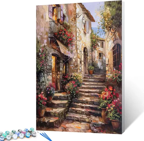 Miniatura 32 de Kits de pintura por números para adultos principiantes, pintura al óleo sobre lienzo de 16 x 20 pulgadas, lámpara de flores y óleo, pigmento 4-Art-06